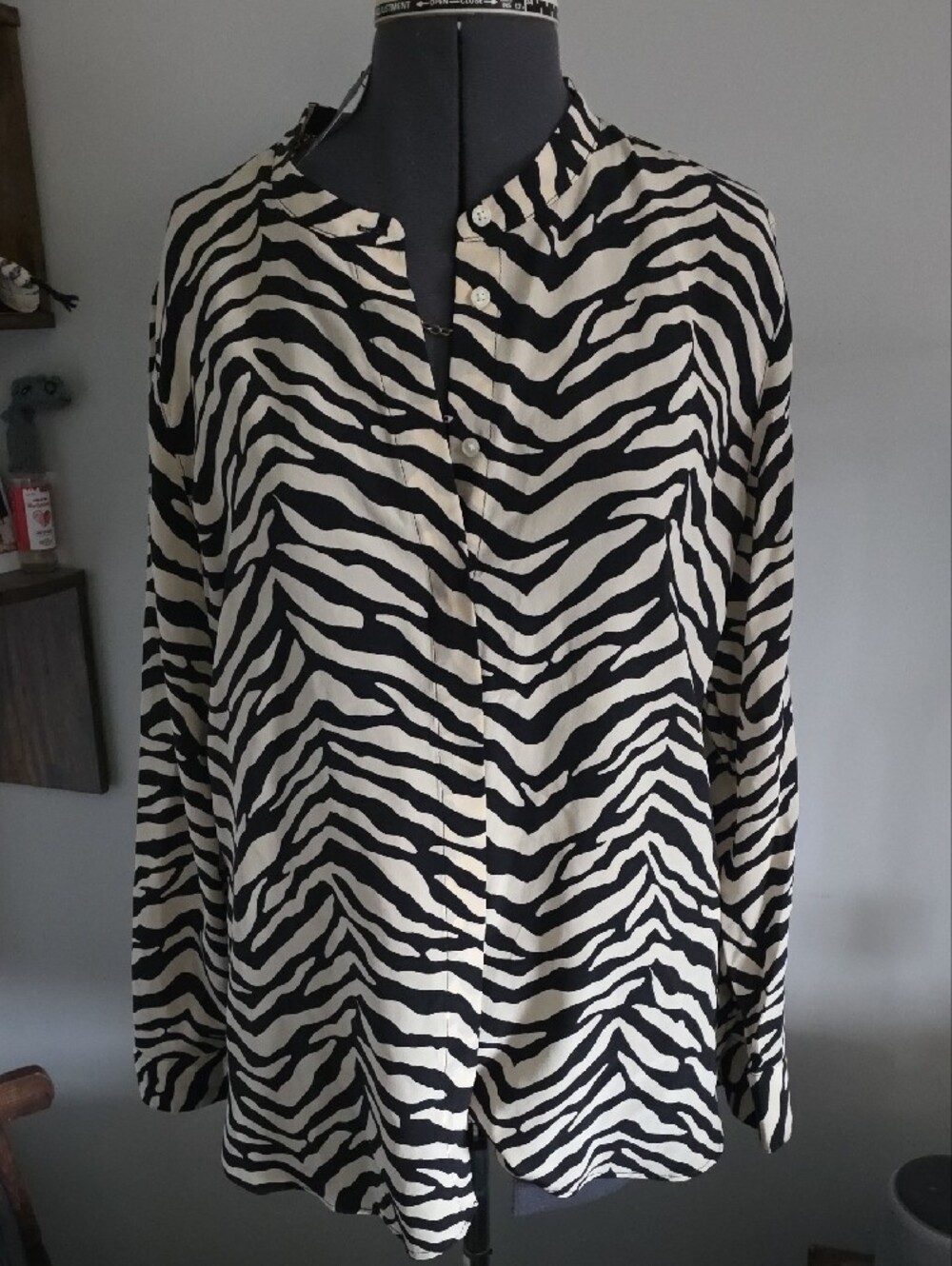 Banana Republic Black and Cream Zebra Silk Blouse